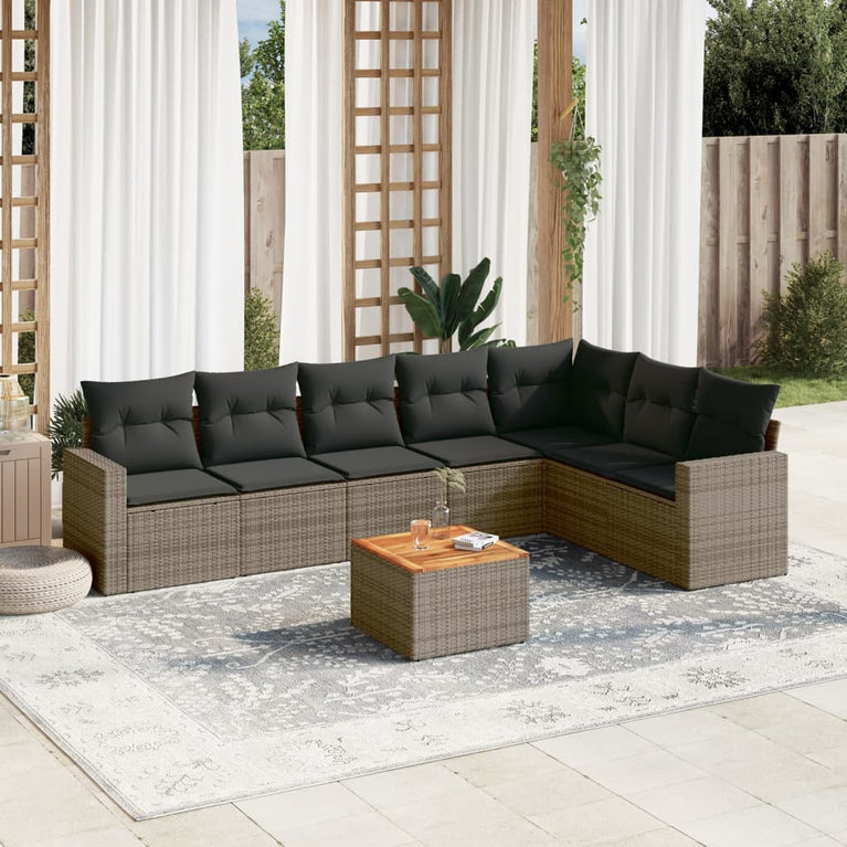 8-delige Loungeset met kussens poly rattan grijs