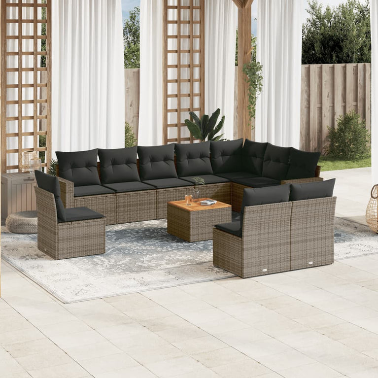 11-delige Loungeset met kussens poly rattan grijs