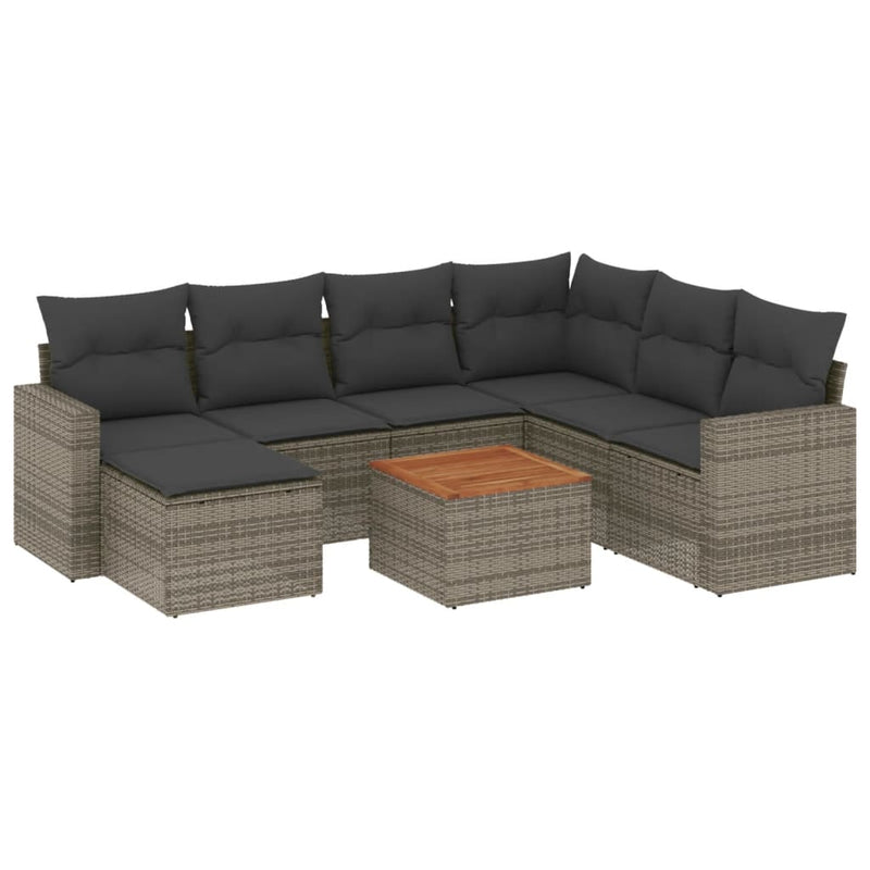 8-delige Loungeset met kussens poly rattan grijs