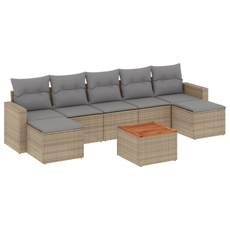 8-delige Loungeset met kussens poly rattan beige