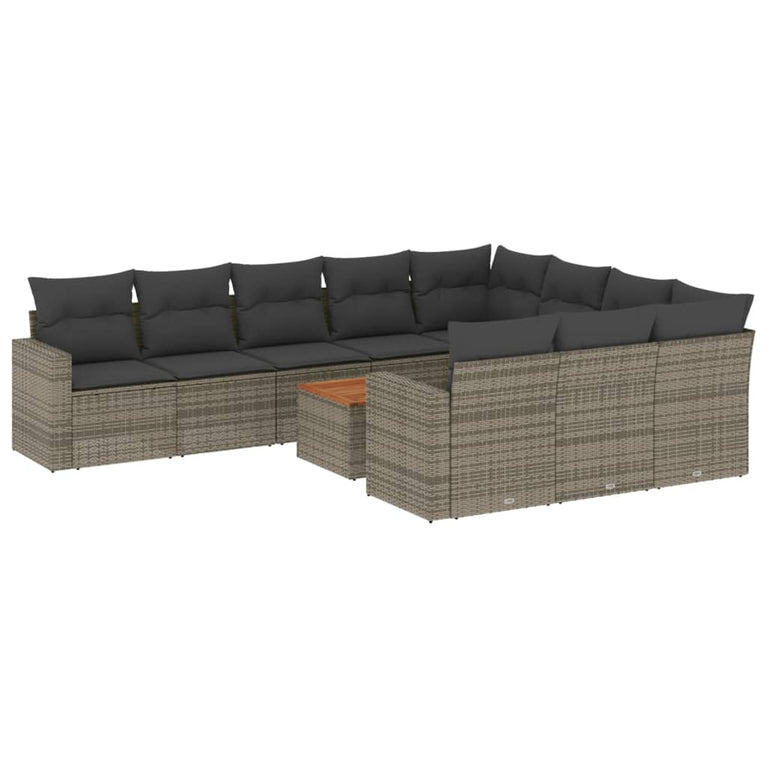 11-delige Loungeset met kussens poly rattan grijs