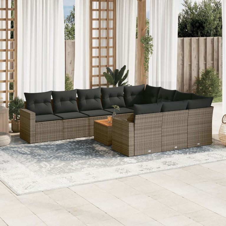 11-delige Loungeset met kussens poly rattan grijs