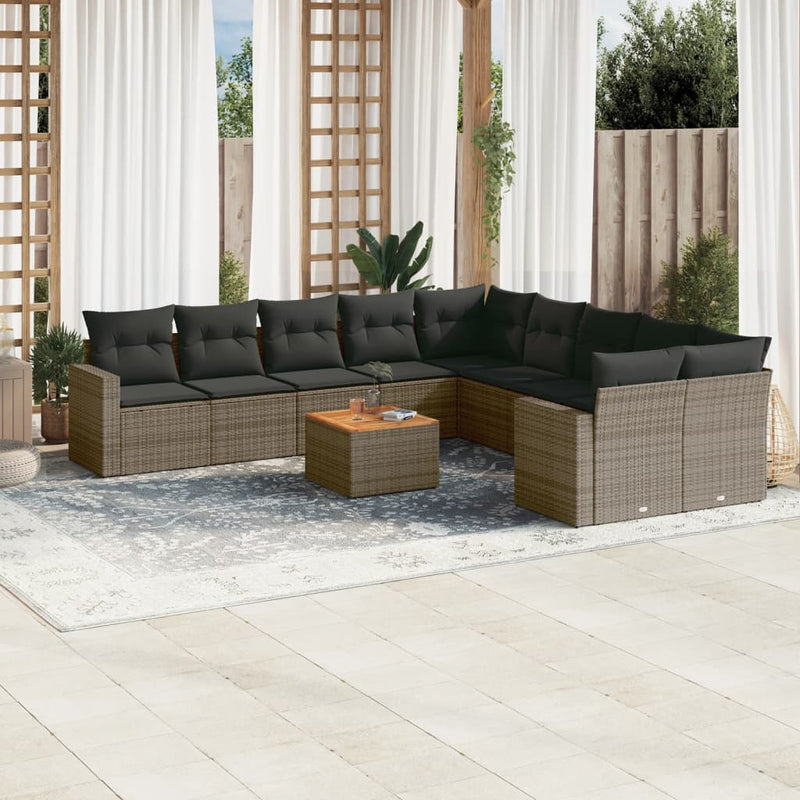 11-delige Loungeset met kussens poly rattan grijs