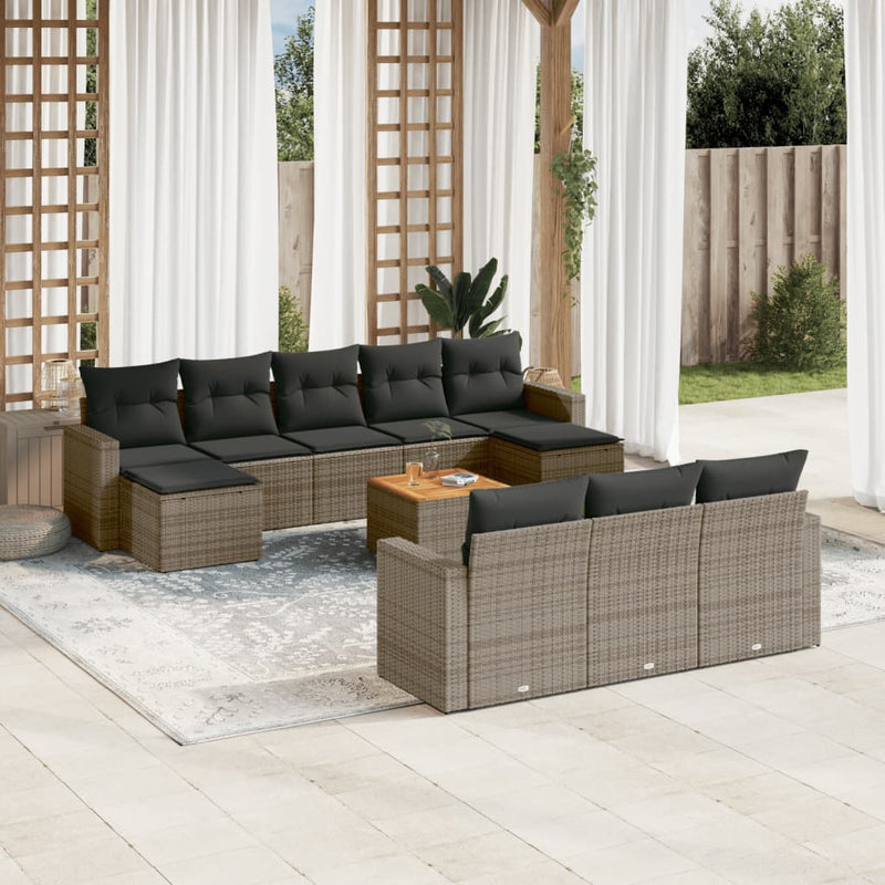 11-delige Loungeset met kussens poly rattan grijs