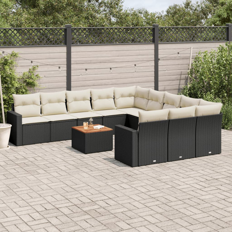 12-delige Loungeset met kussens poly rattan zwart