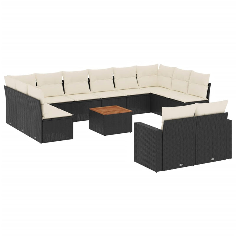 13-delige Loungeset met kussens poly rattan zwart