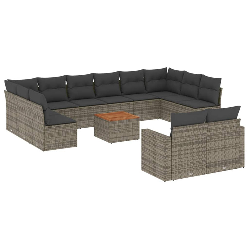 13-delige Loungeset met kussens poly rattan grijs