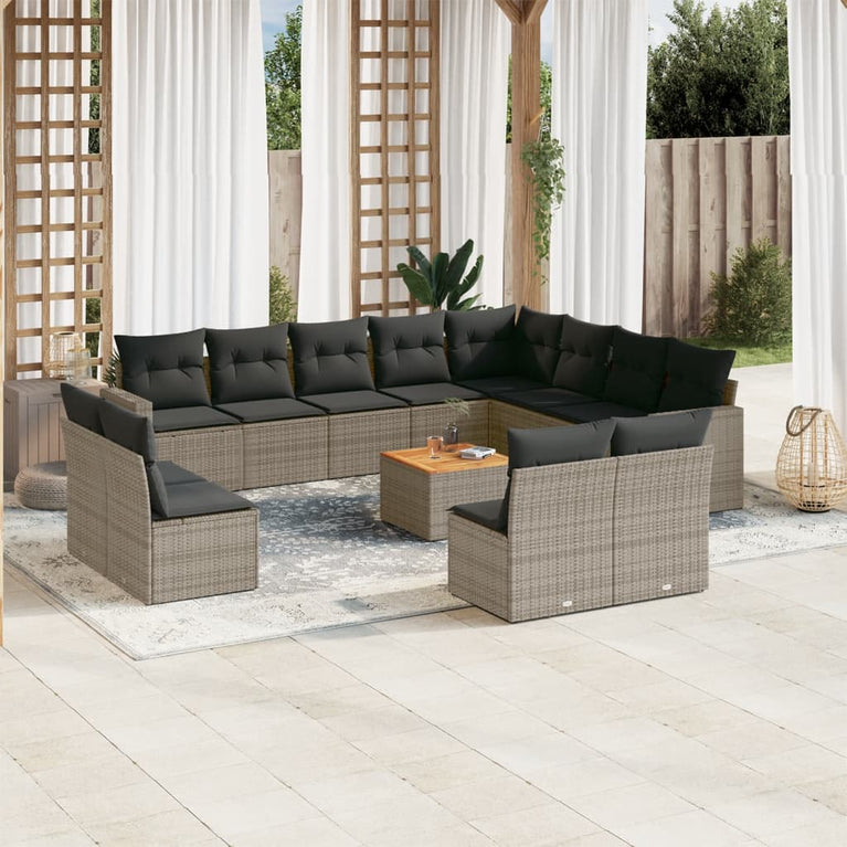 13-delige Loungeset met kussens poly rattan grijs