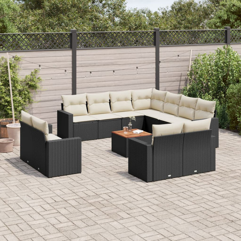 13-delige Loungeset met kussens poly rattan zwart