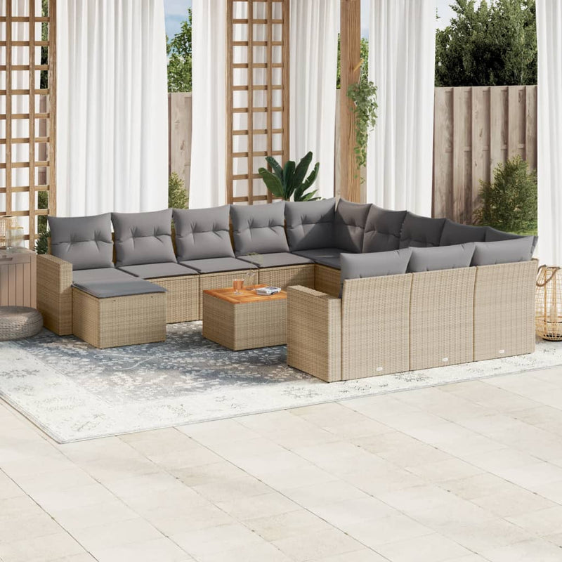 13-delige Loungeset met kussens poly rattan beige