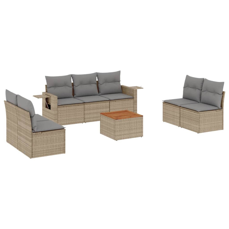 8-delige Loungeset met kussens poly rattan beige