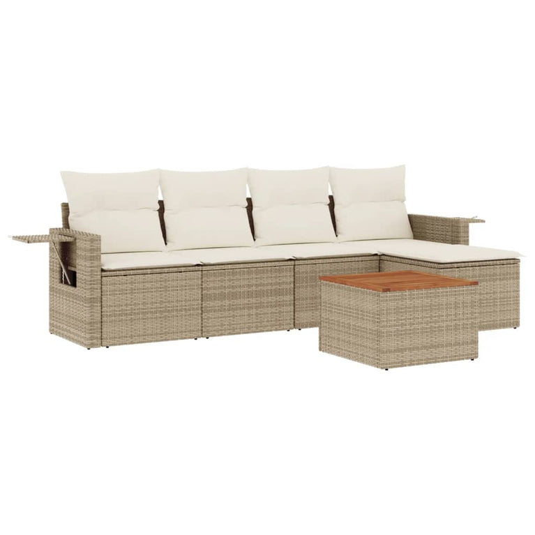 6-delige Loungeset met kussens poly rattan beige