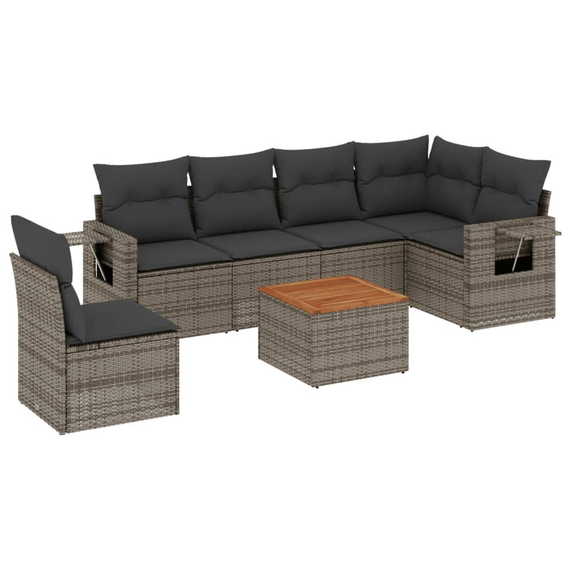 7-delige Loungeset met kussens poly rattan grijs