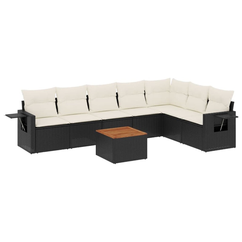 8-delige Loungeset met kussens poly rattan zwart