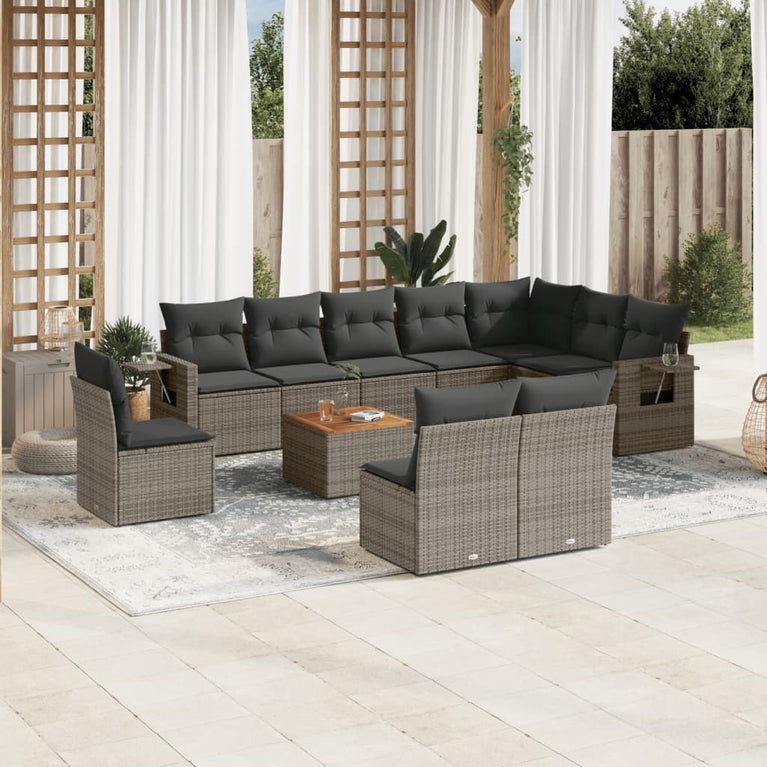 11-delige Loungeset met kussens poly rattan grijs
