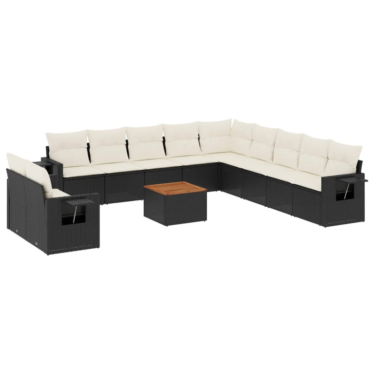 12-delige Loungeset met kussens poly rattan zwart