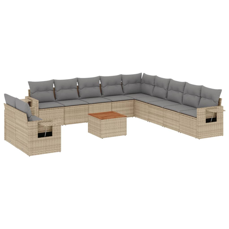 12-delige Loungeset met kussens poly rattan beige