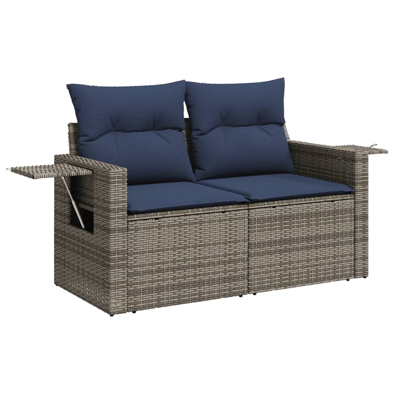 10-delige Loungeset met kussens poly rattan zwart
