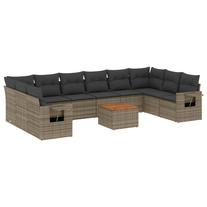 11-delige Loungeset met kussens poly rattan grijs