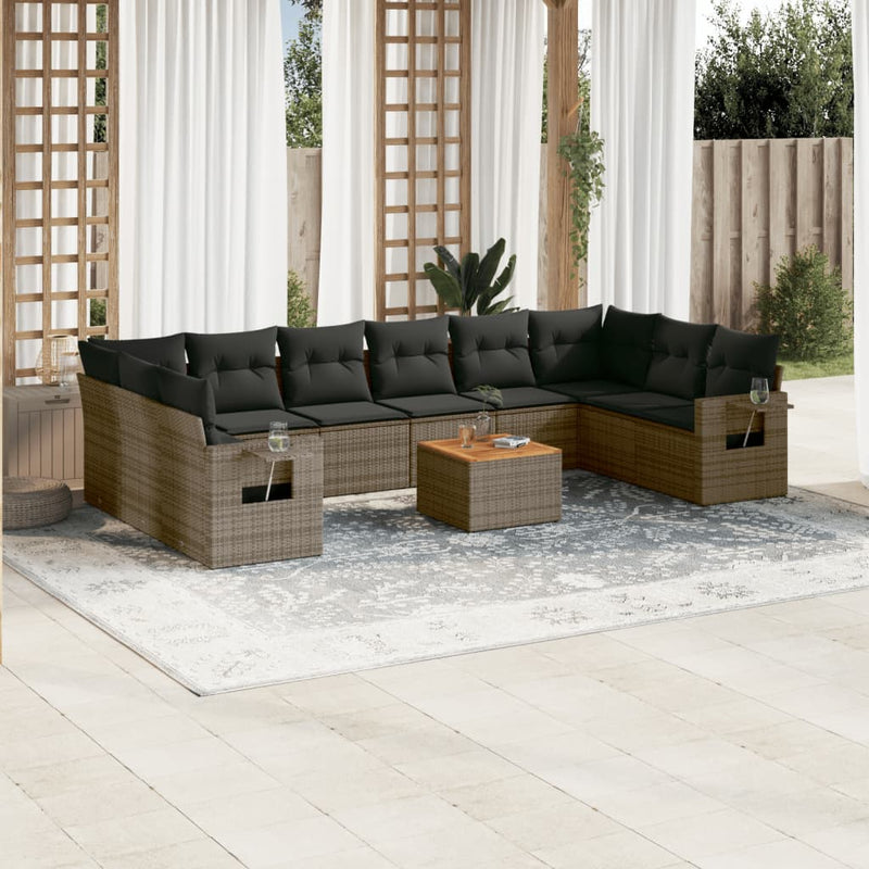 11-delige Loungeset met kussens poly rattan grijs