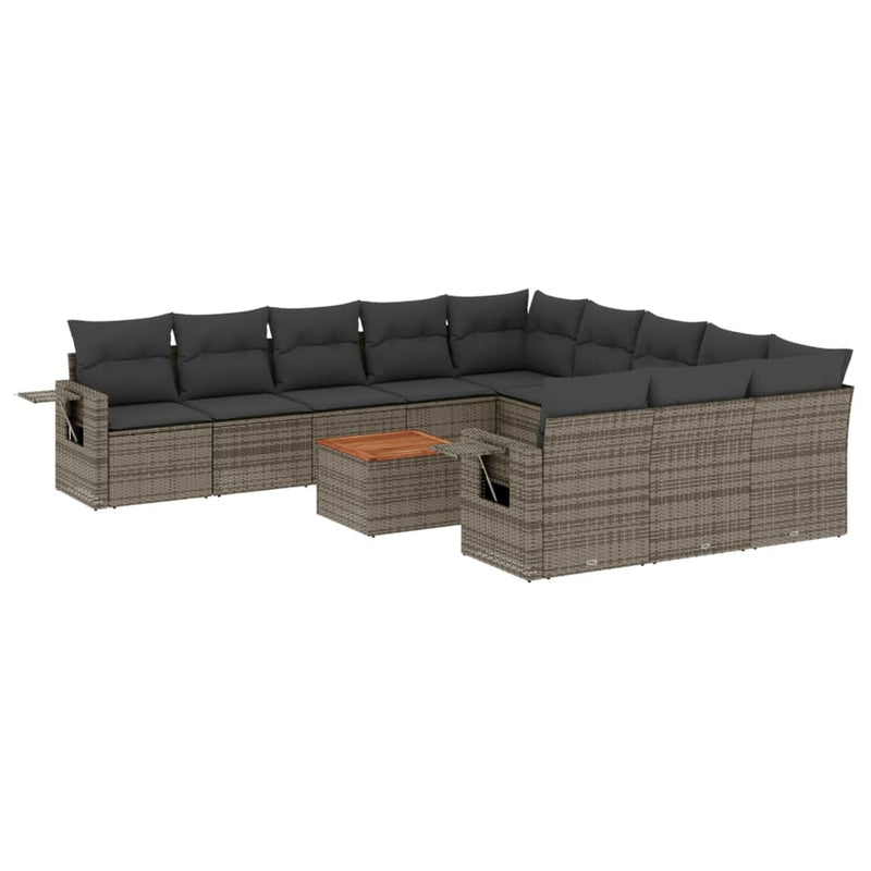 12-delige Loungeset met kussens poly rattan grijs