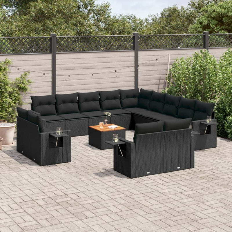 14-delige Loungeset met kussens poly rattan zwart