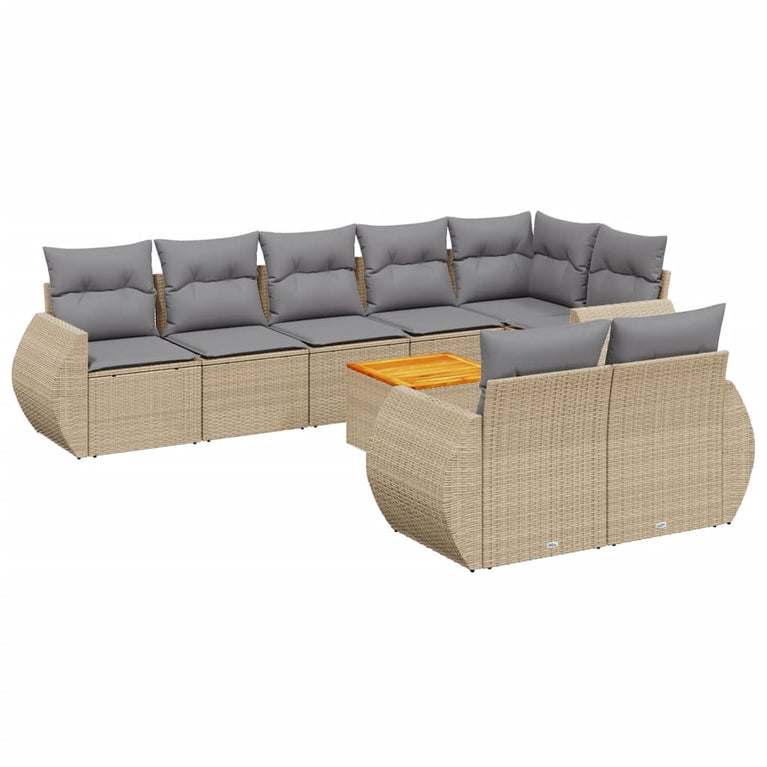 9-delige Loungeset met kussens poly rattan beige
