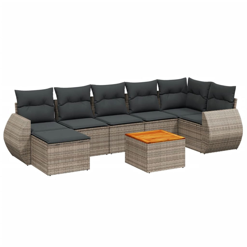 8-delige Loungeset met kussens poly rattan grijs