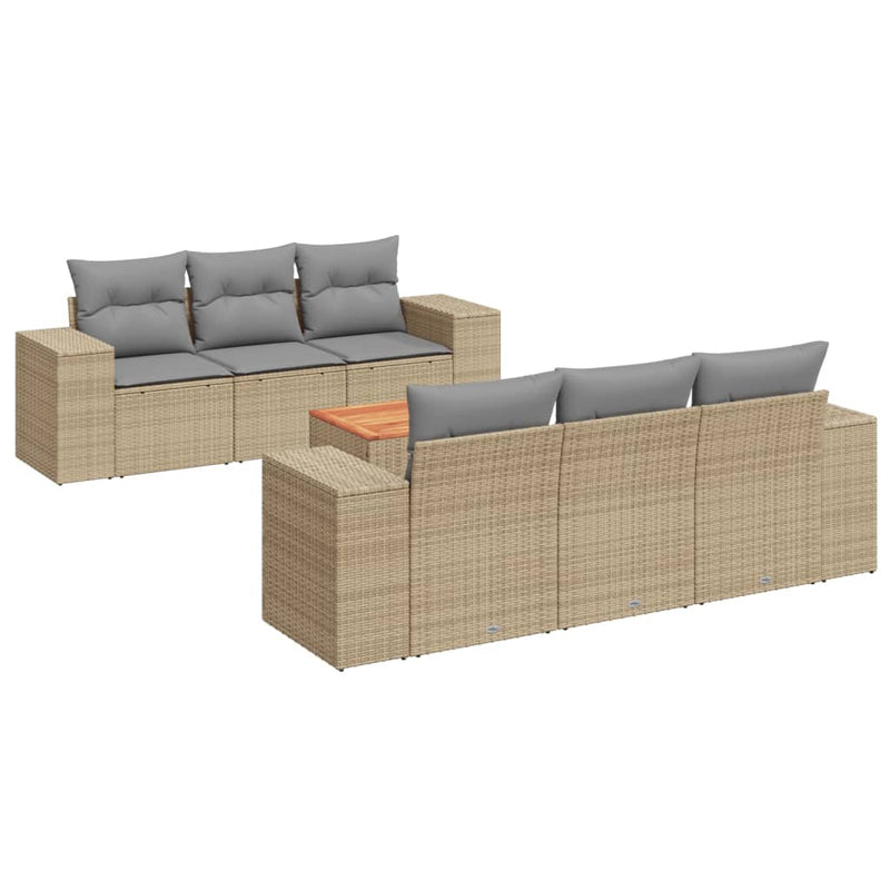 7-delige Loungeset met kussens poly rattan beige