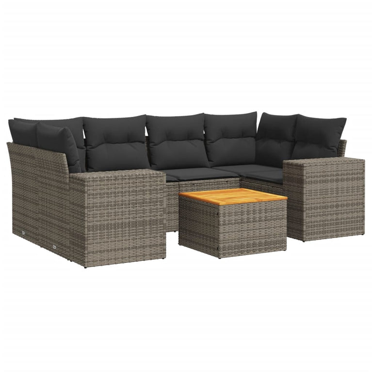 7-delige Loungeset met kussens poly rattan grijs