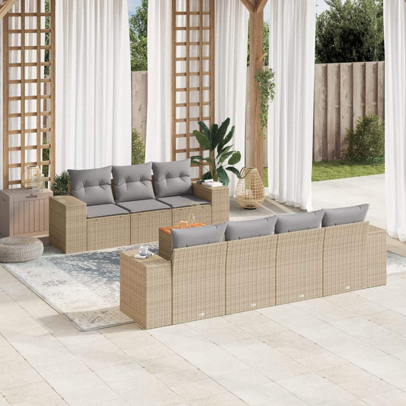8-delige Loungeset met kussens poly rattan beige