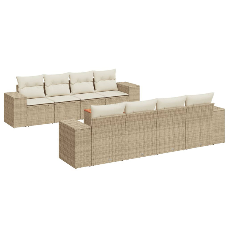 9-delige Loungeset met kussens poly rattan beige