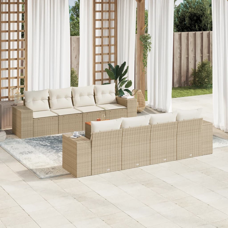9-delige Loungeset met kussens poly rattan beige