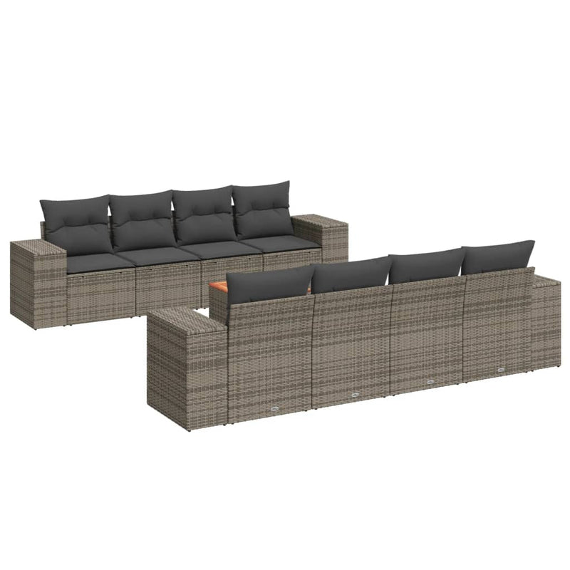 9-delige Loungeset met kussens poly rattan grijs