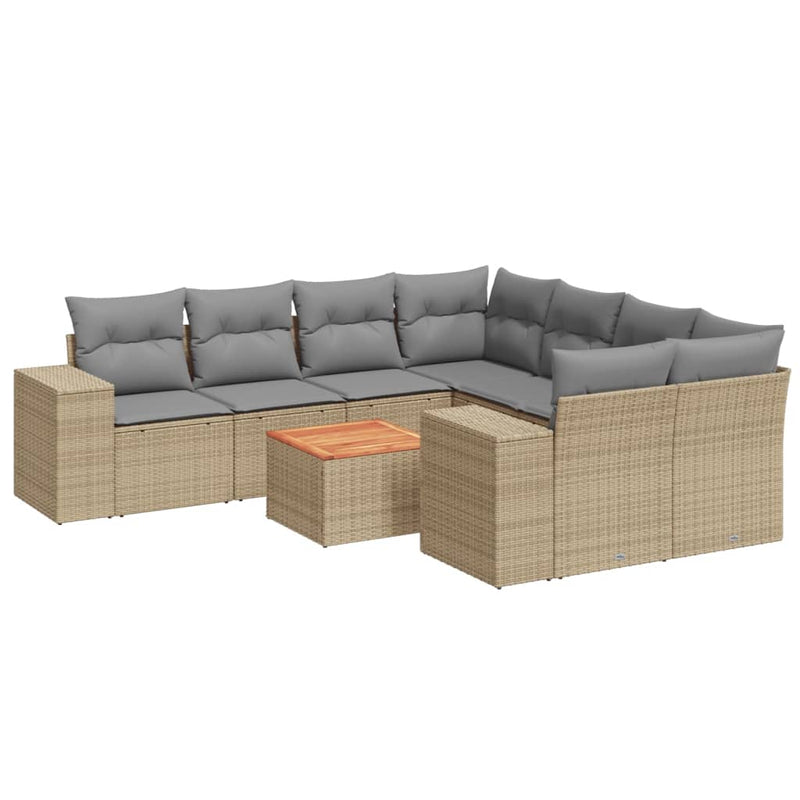 9-delige Loungeset met kussens poly rattan beige