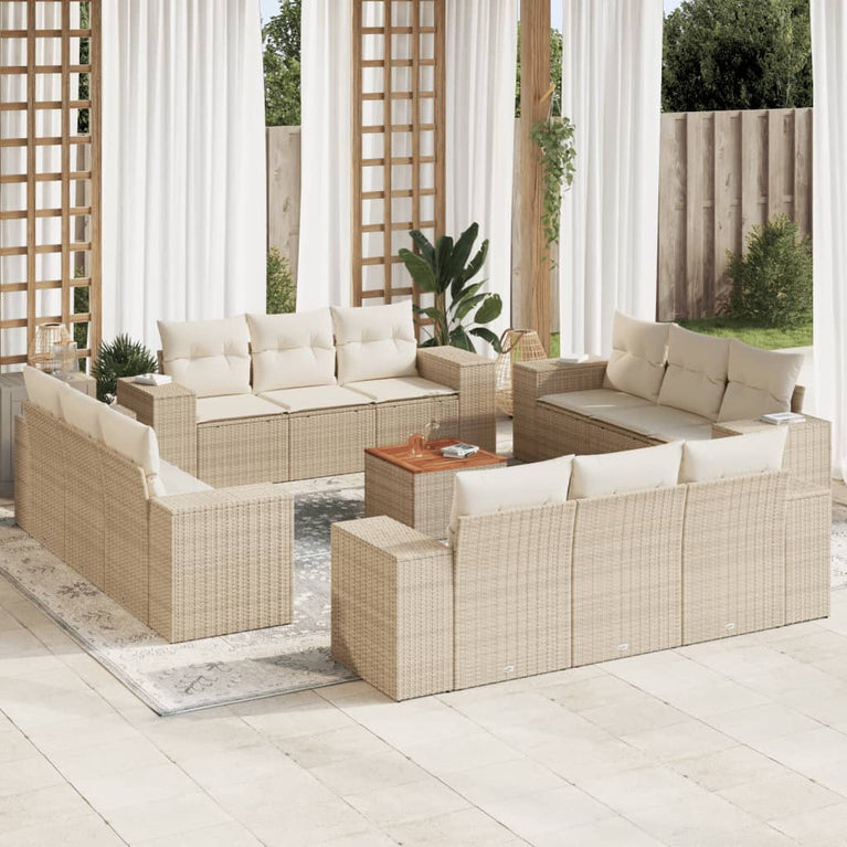 13-delige Loungeset met kussens poly rattan beige