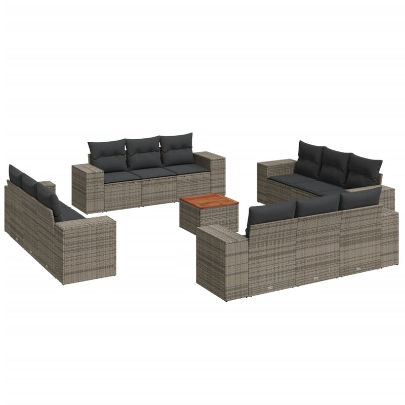 13-delige Loungeset met kussens poly rattan grijs
