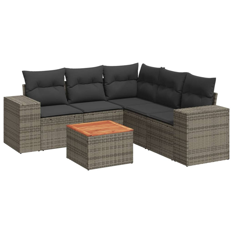 6-delige Loungeset met kussens poly rattan grijs