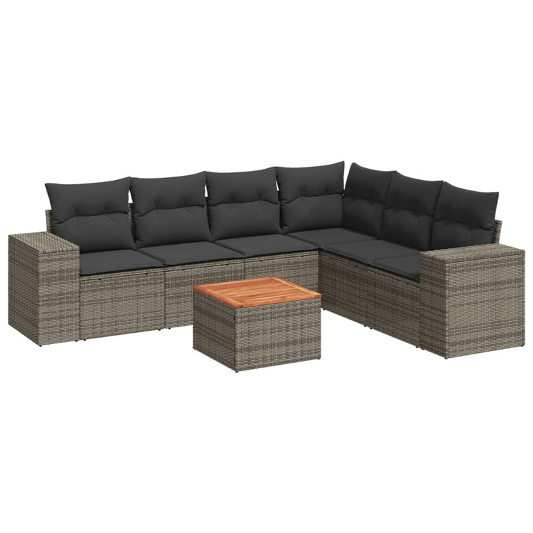 7-delige Loungeset met kussens poly rattan grijs