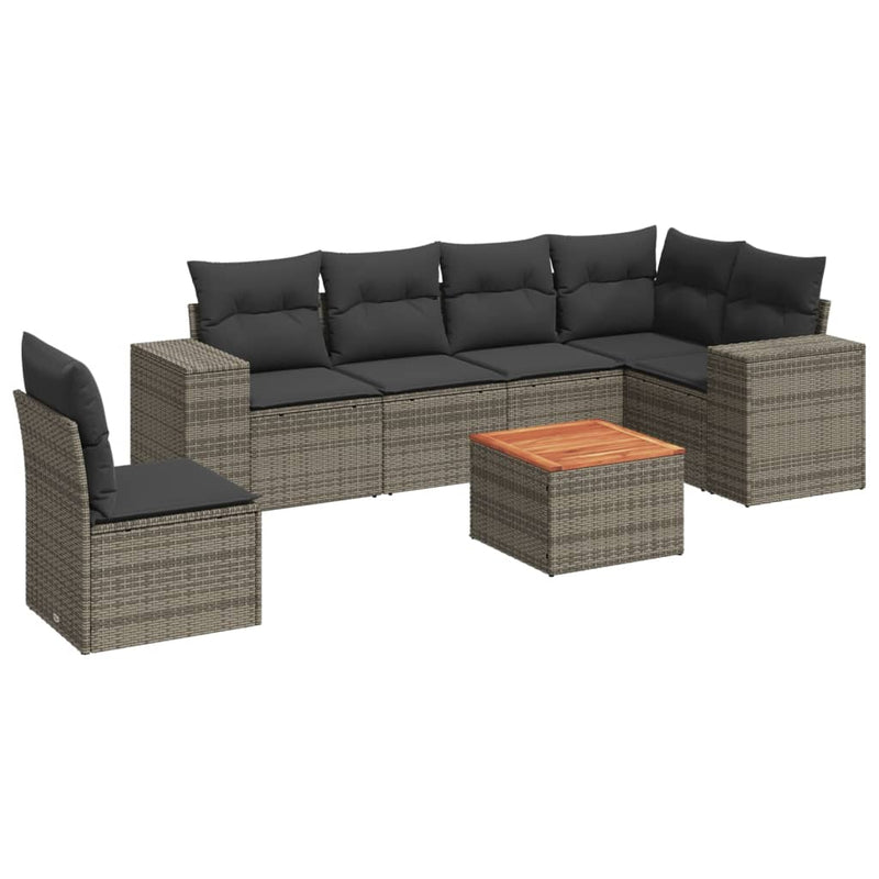 7-delige Loungeset met kussens poly rattan grijs