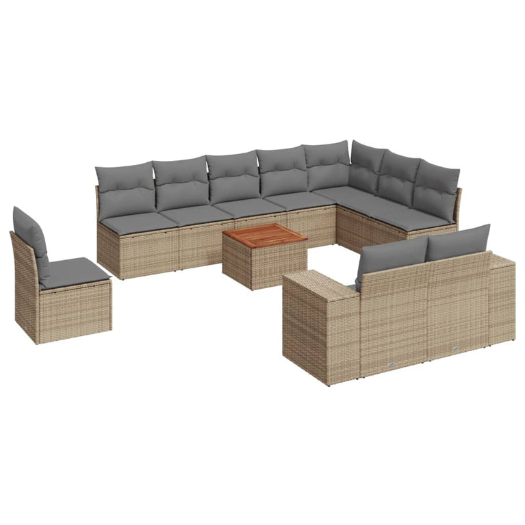 11-delige Tuinset met kussens poly rattan beige