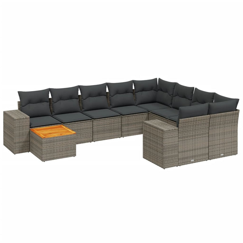 11-delige Tuinset met kussens poly rattan beige