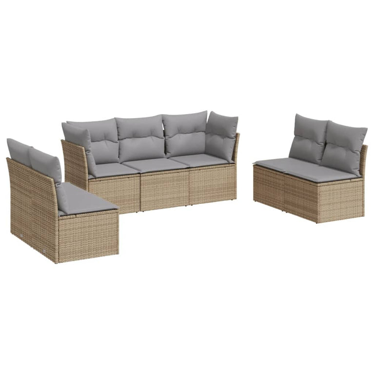 7-delige Loungeset met kussens poly rattan beige