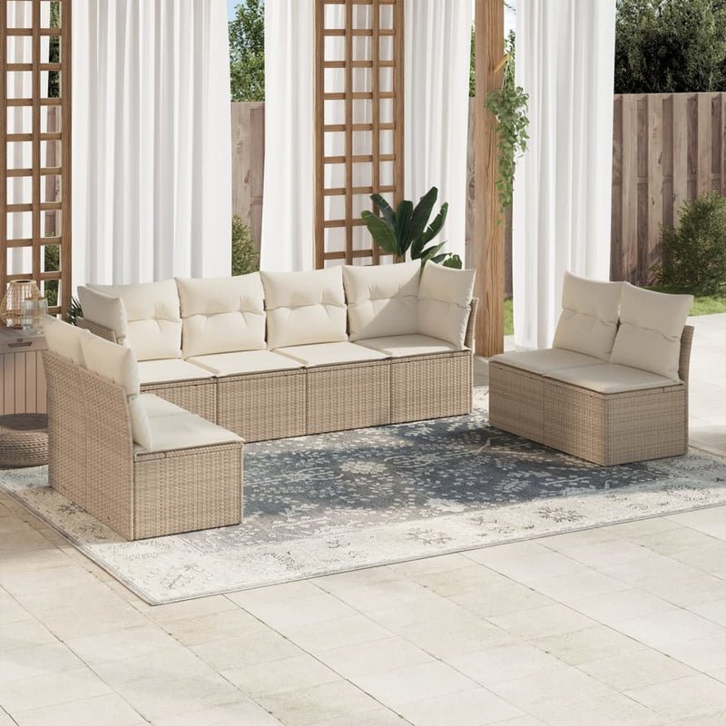 8-delige Loungeset met kussens poly rattan beige
