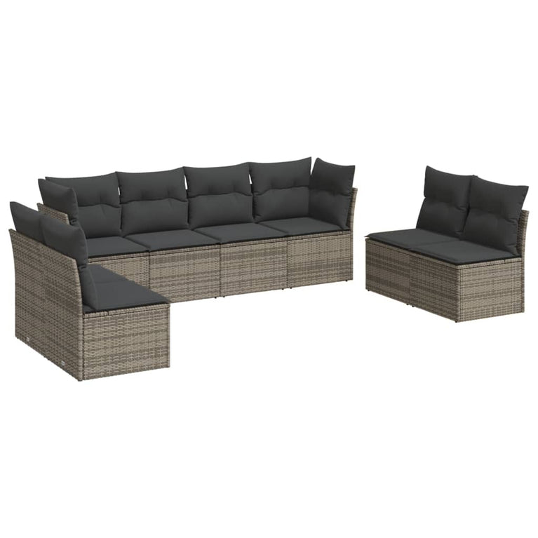 8-delige Loungeset met kussens poly rattan grijs