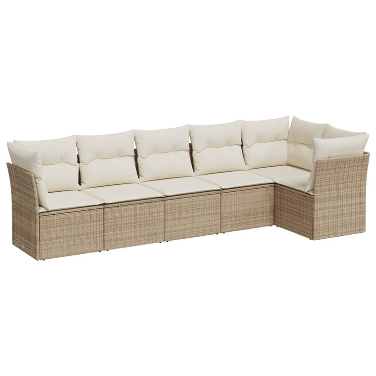 6-delige Loungeset met kussens poly rattan beige