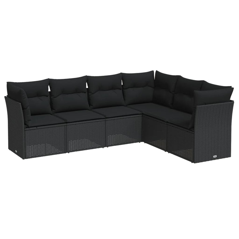 6-delige Loungeset met kussens poly rattan zwart