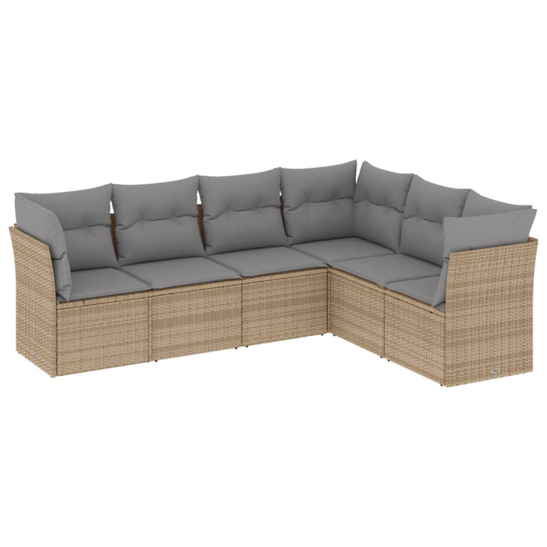 6-delige Loungeset met kussens poly rattan beige