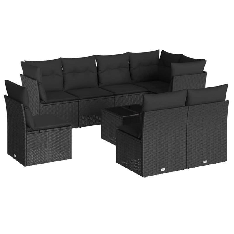 9-delige Loungeset met kussens poly rattan zwart