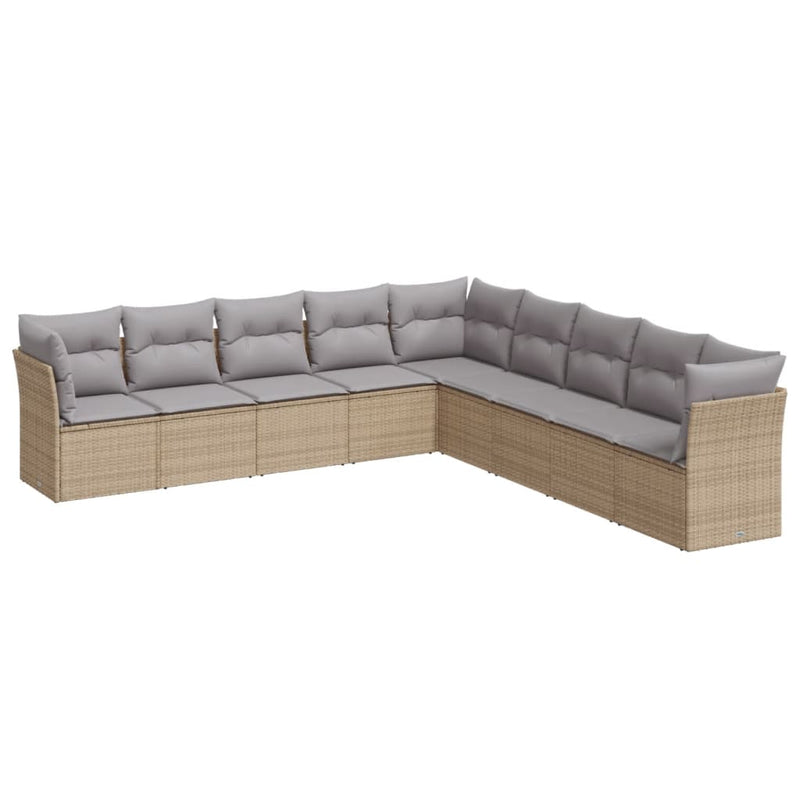 9-delige Loungeset met kussens poly rattan beige